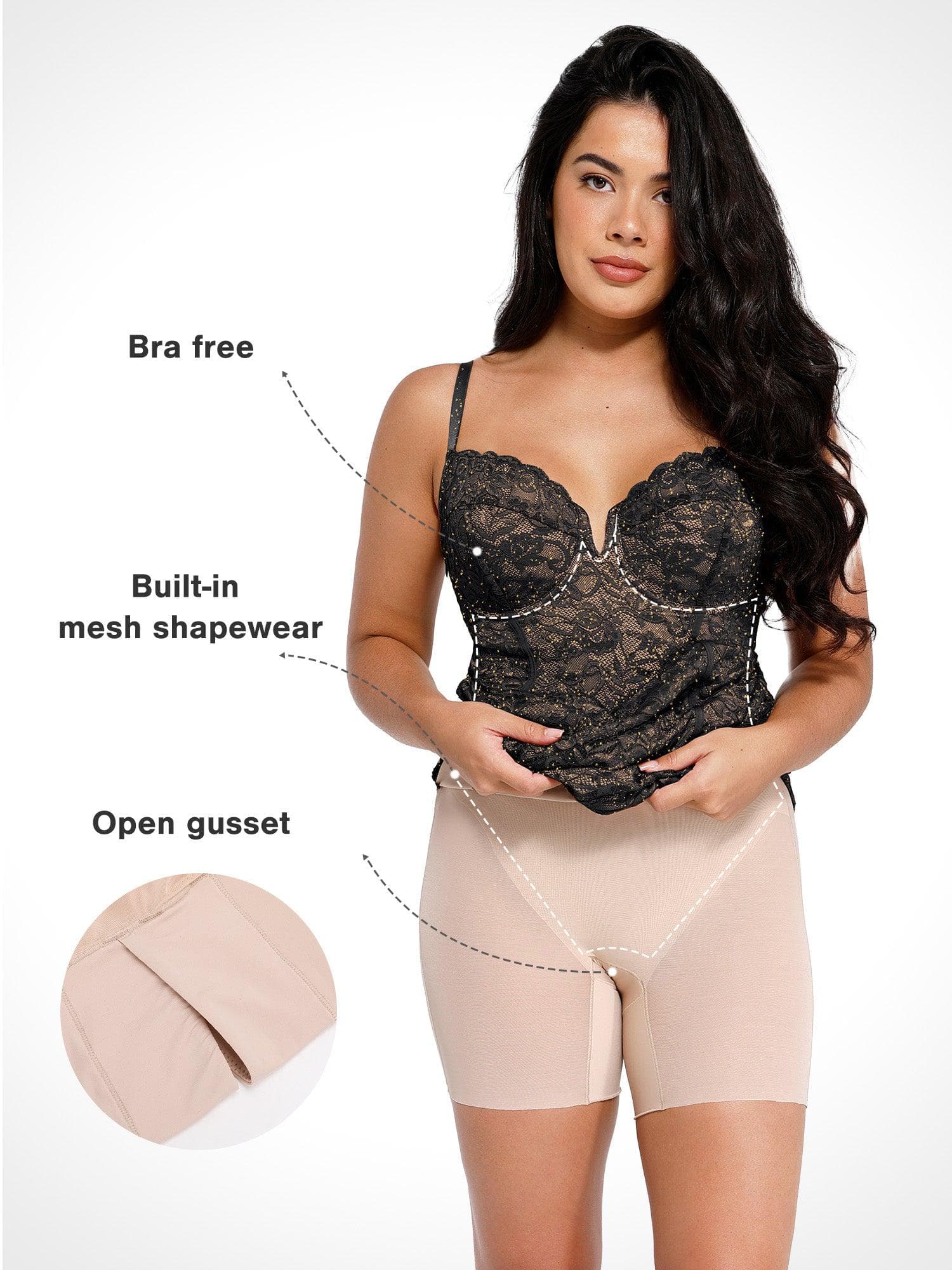 Popilush Shapewear All-Lace Hourglass Corset Side Slit Midi Dress SpadezStore