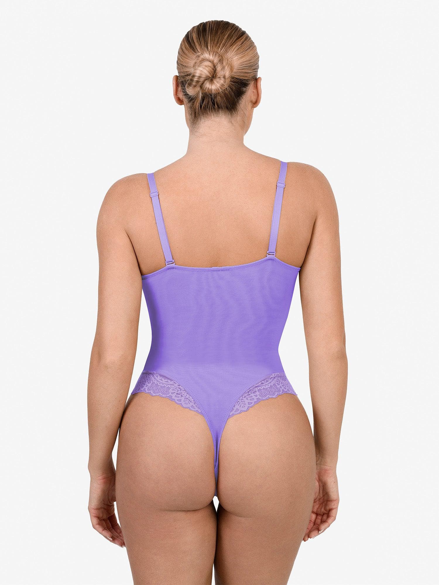 Popilush Shapewear Lace Deep V-Neck Sculpting Thong Bodysuit