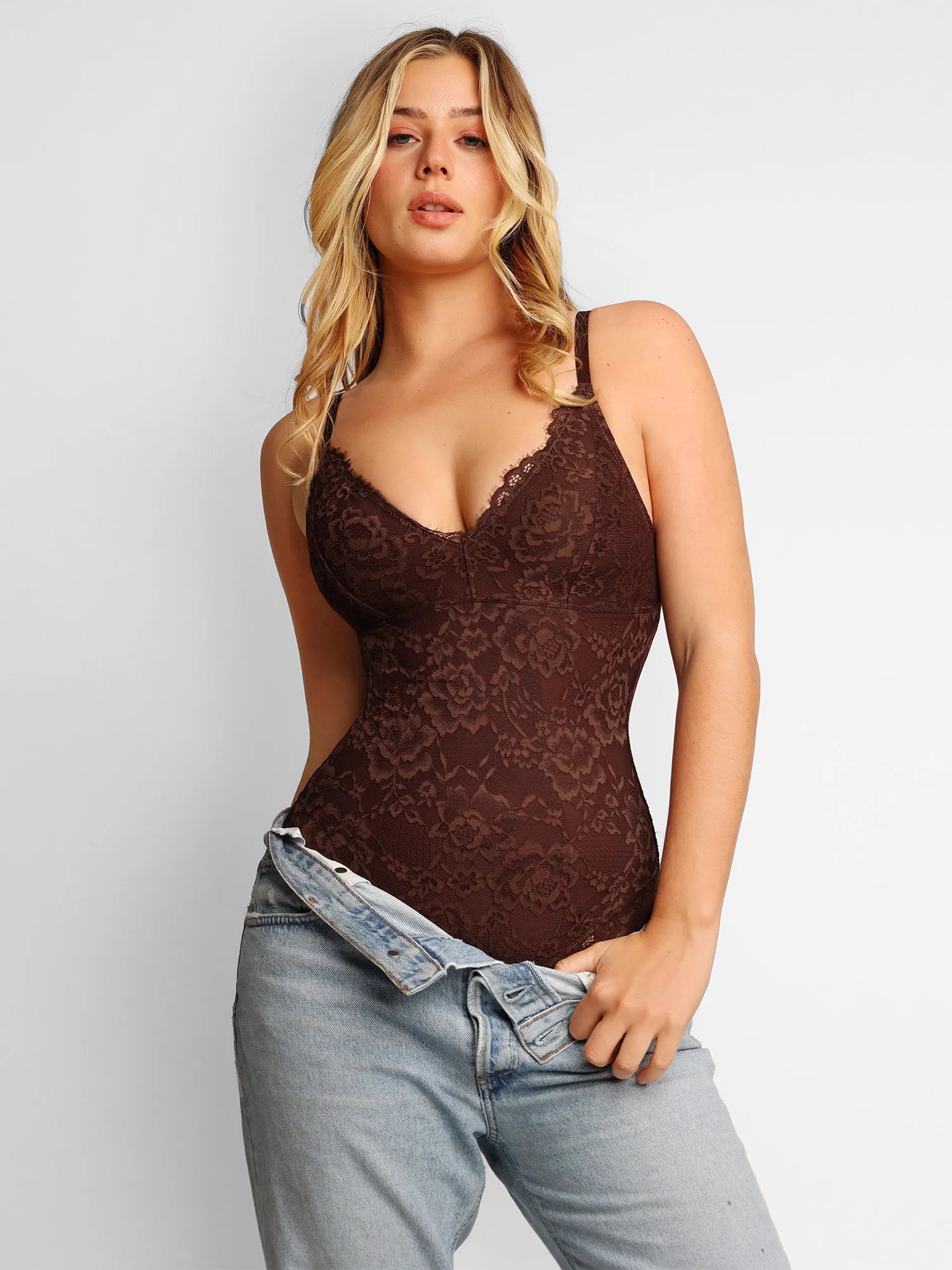 Popilush Shapewear Firm Control Smoothing Full Lace Thong Bodysuit SpadezStore