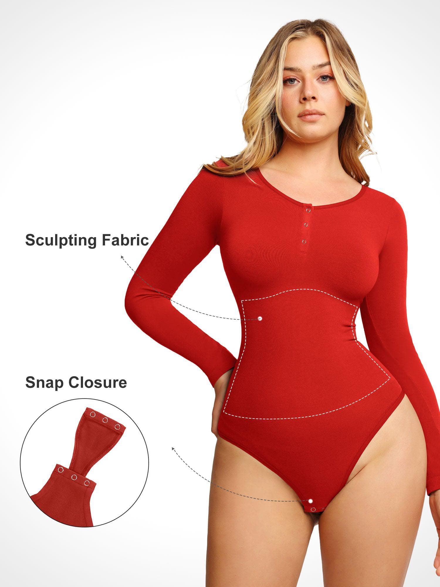 Popilush Shapewear Seamless Modal Long Sleeve Henley Bodysuit