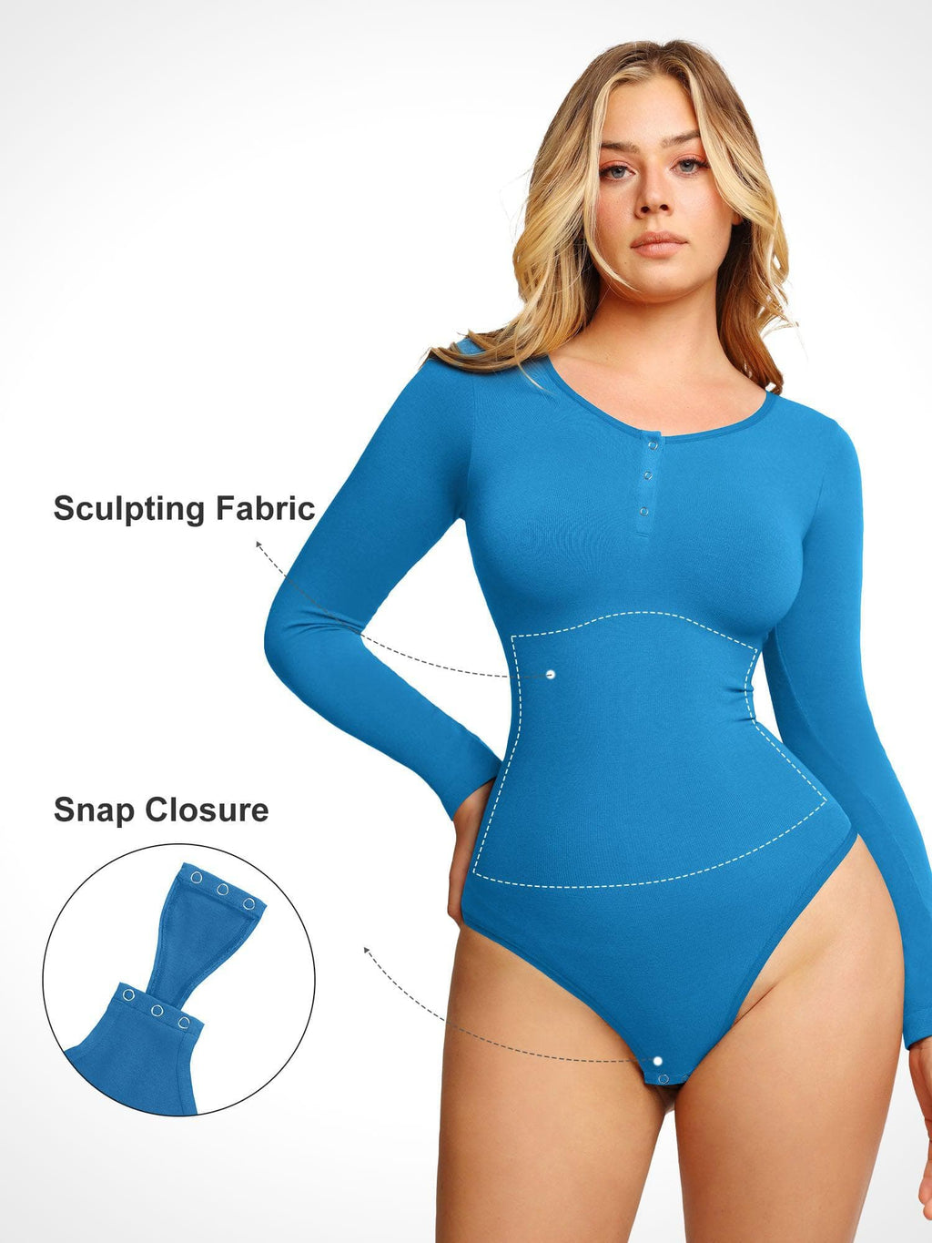Popilush Shapewear Seamless Modal Long Sleeve Henley Bodysuit