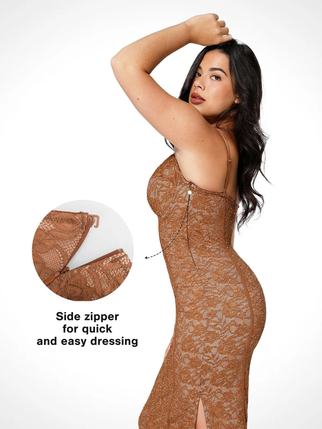 Popilush Shapewear All-Lace Hourglass Corset Side Slit Midi Dress SpadezStore