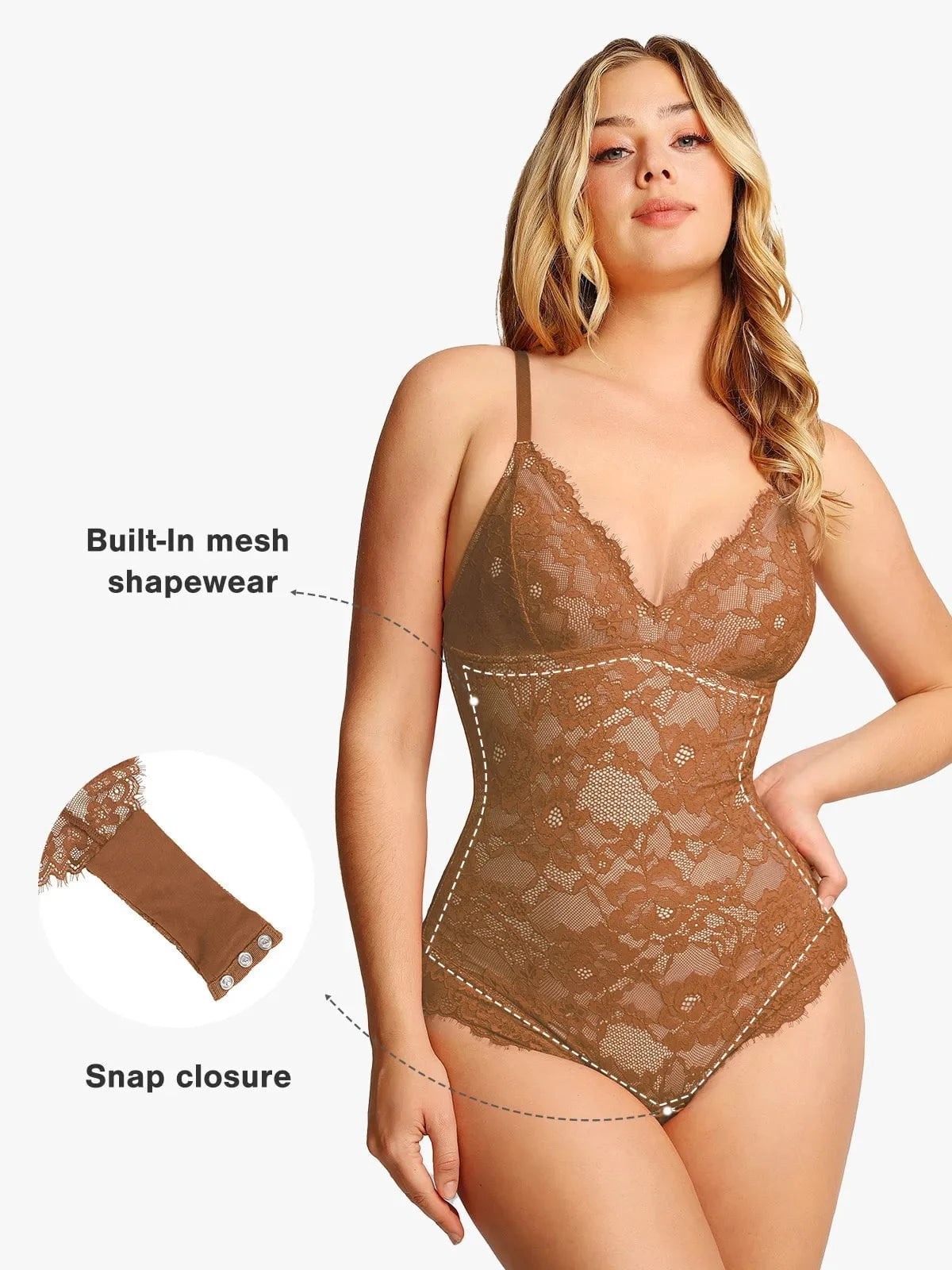 Popilush Shapewear Firm Control Smoothing Full Lace Thong Bodysuit SpadezStore