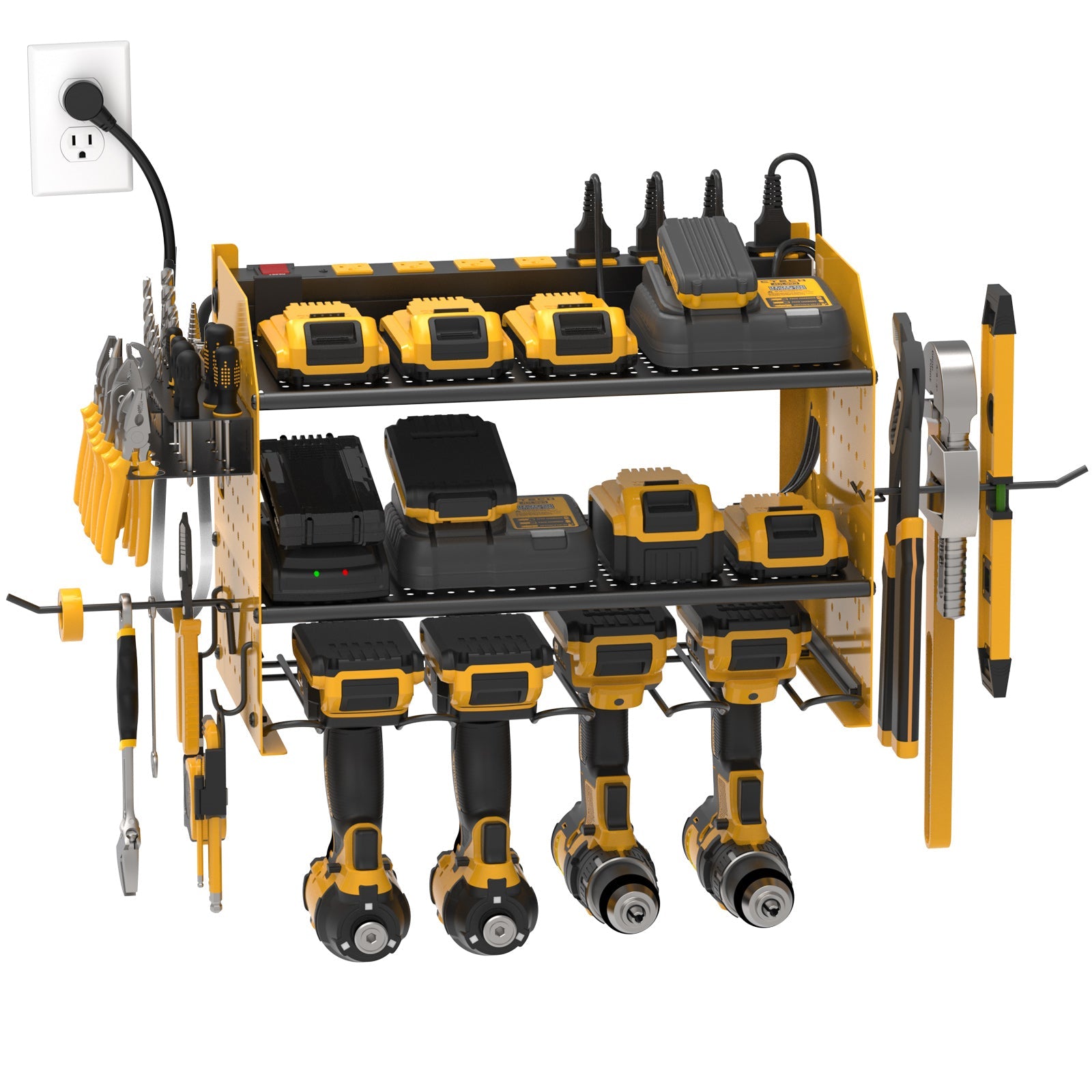 CRST Power Tool Organizer Wall Mount, Cordless Drill Holder with 8-Outlet Power Strip, Modular Garage Organization Storage Rack 36 Months Warranty SpadezStore