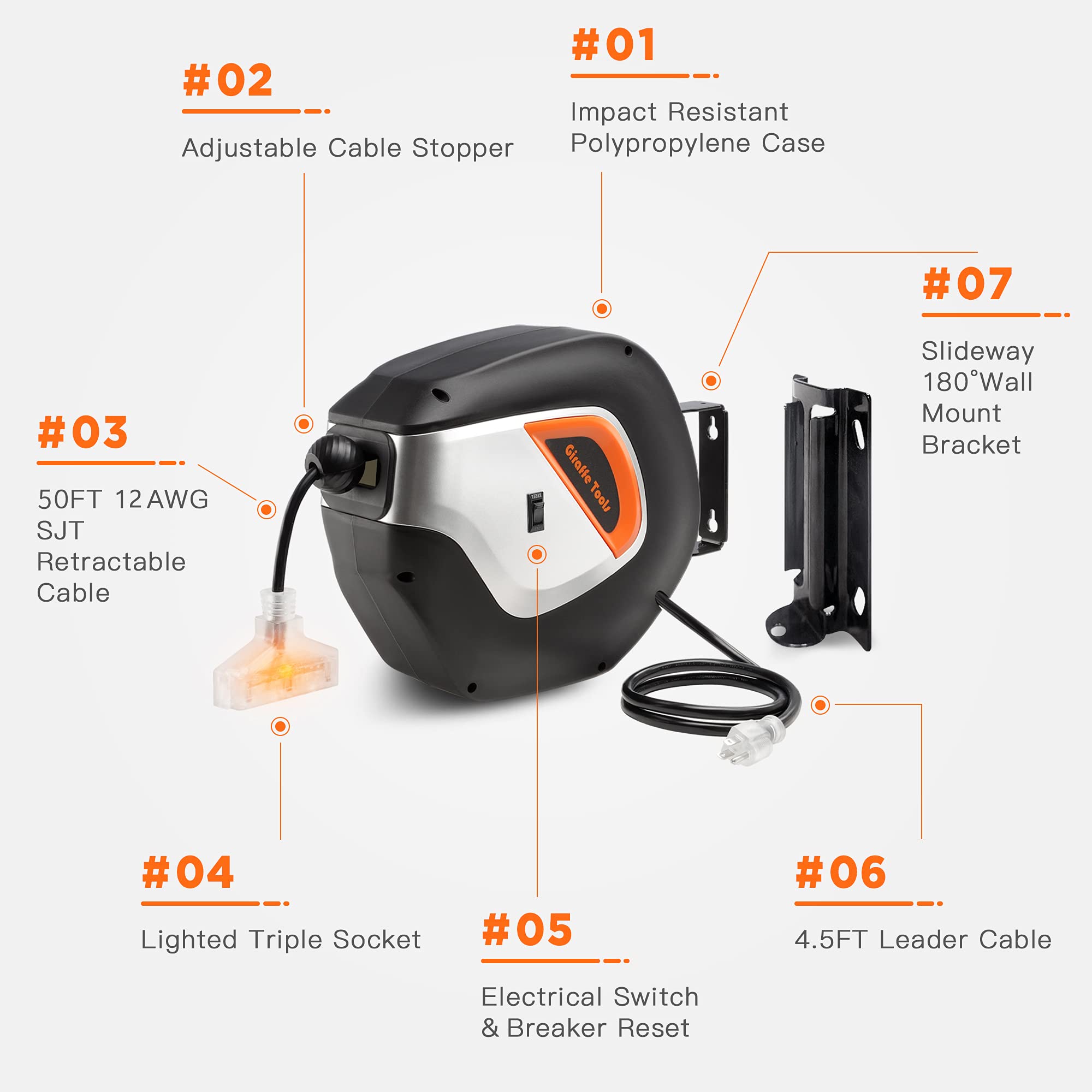 Retractable Extension Cord Reel-12/14/16 AWG SpadezStore