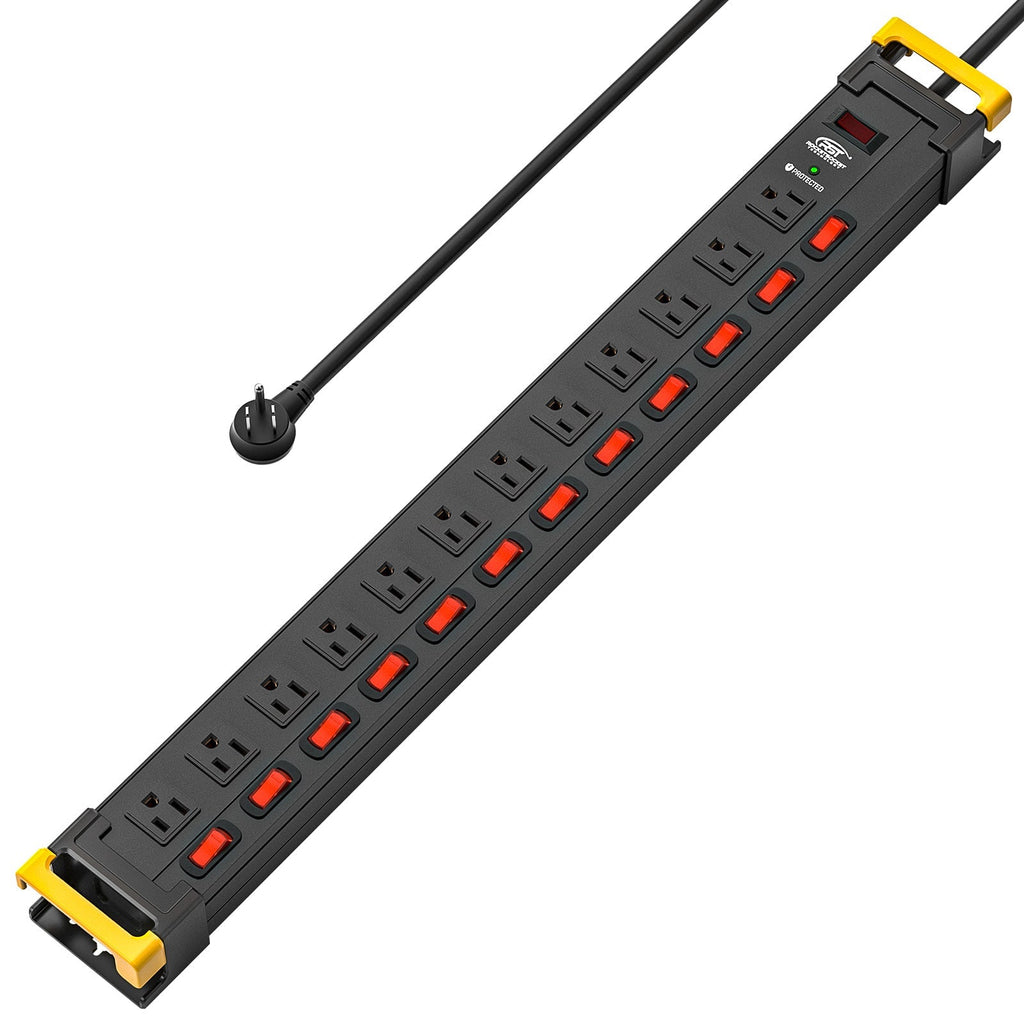 Rocket Socket Technology CRST 12 Outlets Individual Switches Metal Power Strip Surge Protector with Cord Holder, 9FT Flat Plug Power Cord 3years warranty SpadezStore