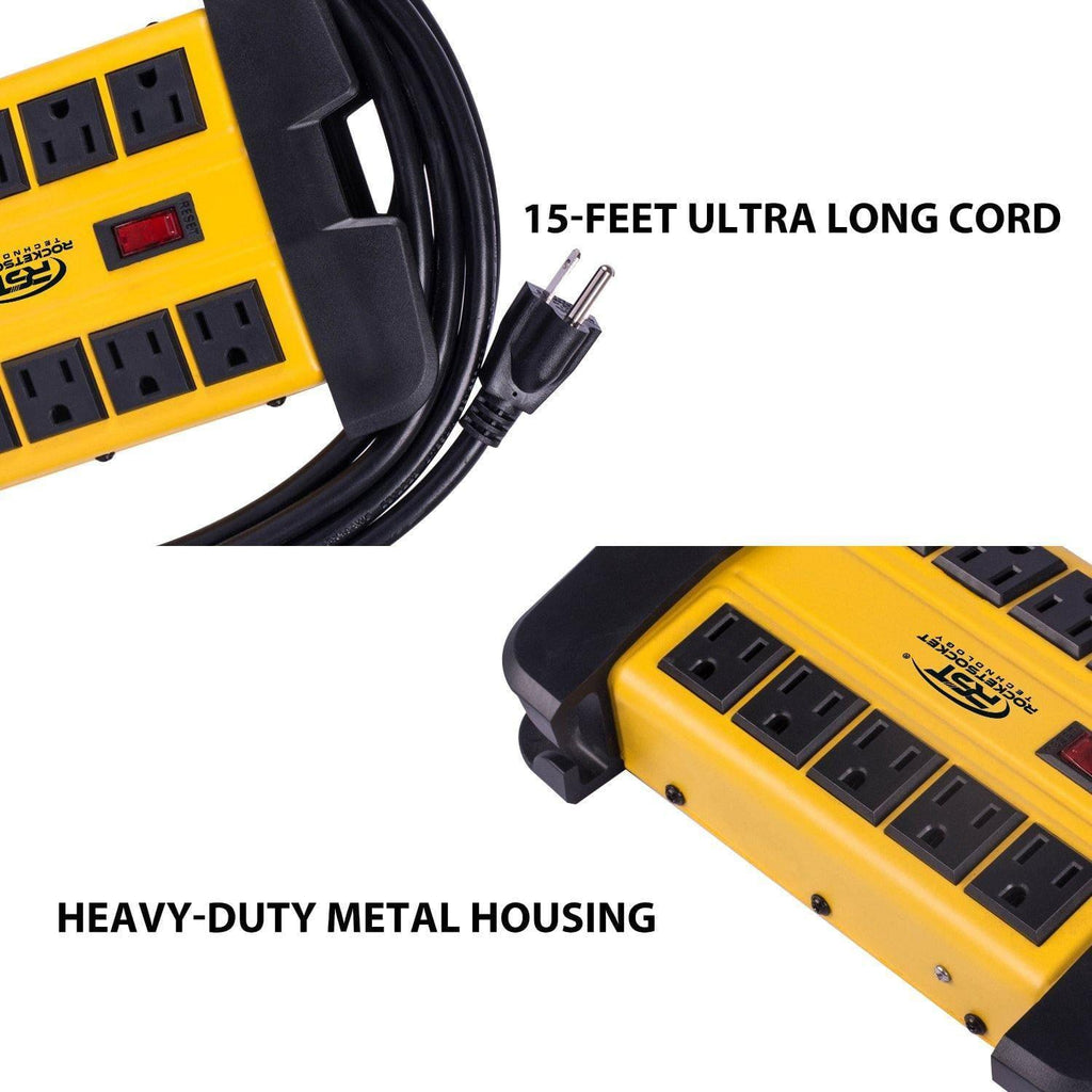 CRST 10 Outlets Mountable Heavy Duty Power Strip Surge Protector with Cord Wrapping design, Optional 15FT or 6FT Power Cord SpadezStore
