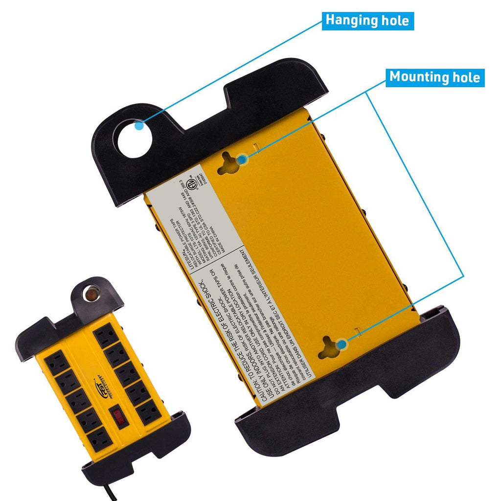 CRST 10 Outlets Mountable Heavy Duty Power Strip Surge Protector with Cord Wrapping design, Optional 15FT or 6FT Power Cord SpadezStore