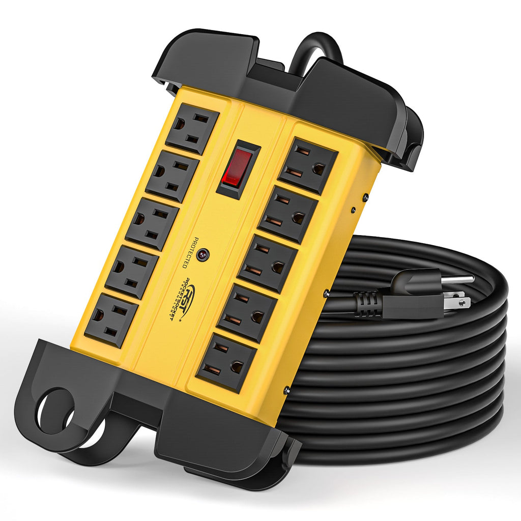CRST 10 Outlets Mountable Heavy Duty Power Strip Surge Protector with Cord Wrapping design, Optional 15FT or 6FT Power Cord SpadezStore