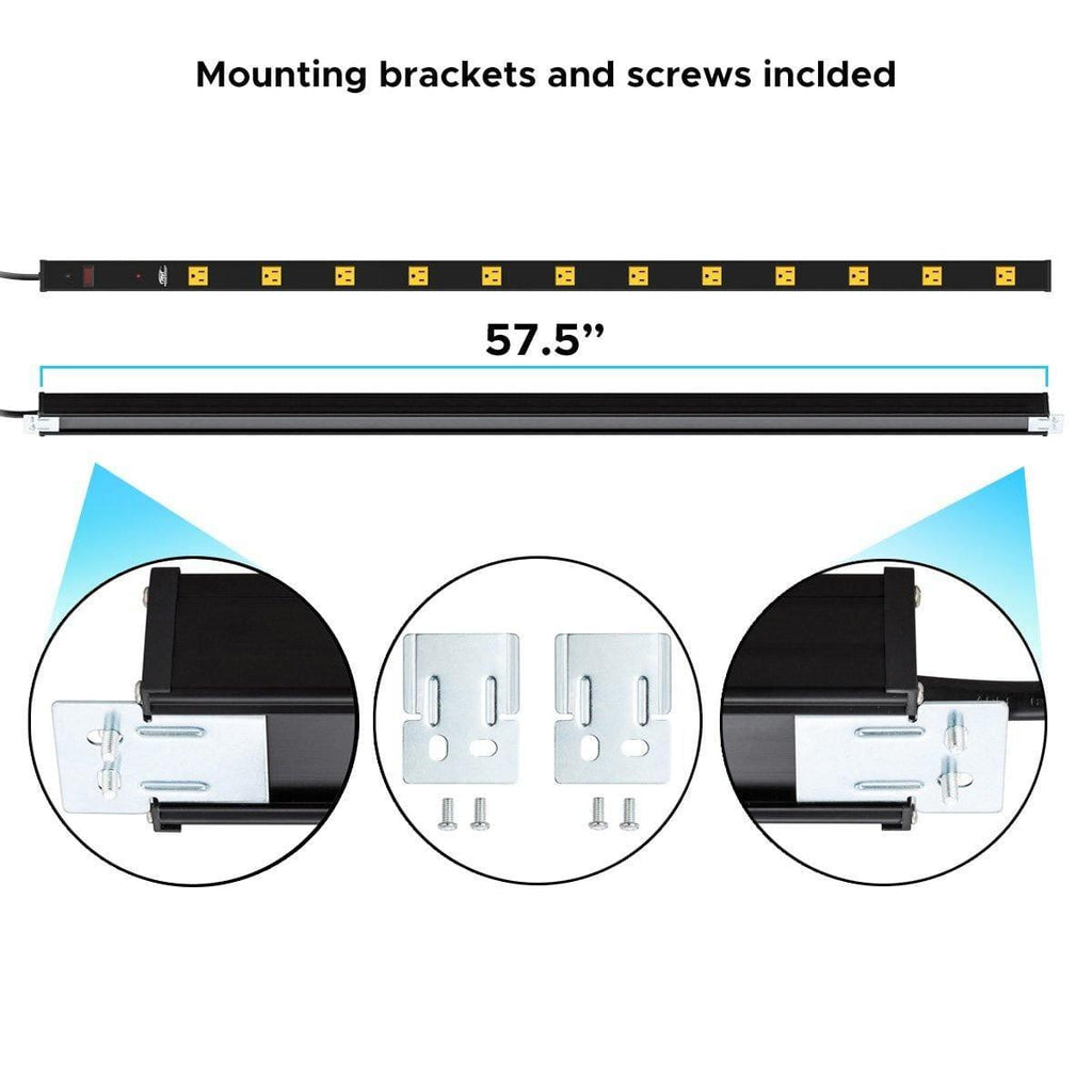 CRST 4.2" Wide Spaced 12 Outlets Mountable Metal Power Strip Surge Protector, 15FT Power Cord, Mounting Brackets Included SpadezStore