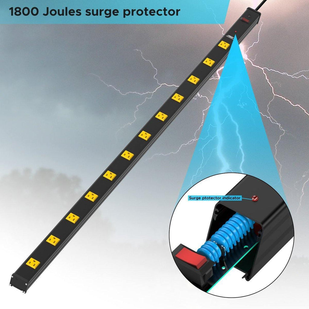 CRST 4.2" Wide Spaced 12 Outlets Mountable Metal Power Strip Surge Protector, 15FT Power Cord, Mounting Brackets Included SpadezStore