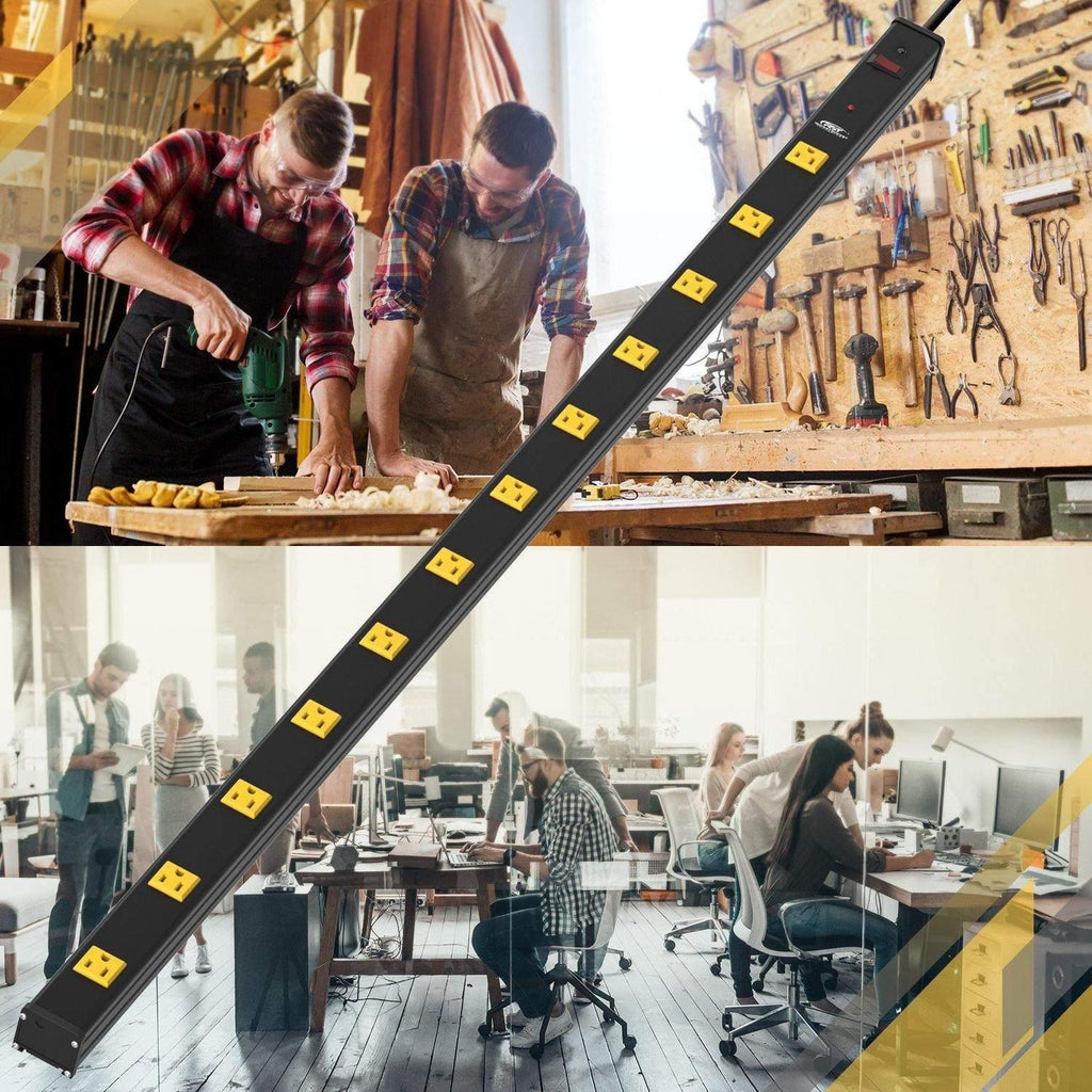 CRST 4.2" Wide Spaced 12 Outlets Mountable Metal Power Strip Surge Protector, 15FT Power Cord, Mounting Brackets Included SpadezStore