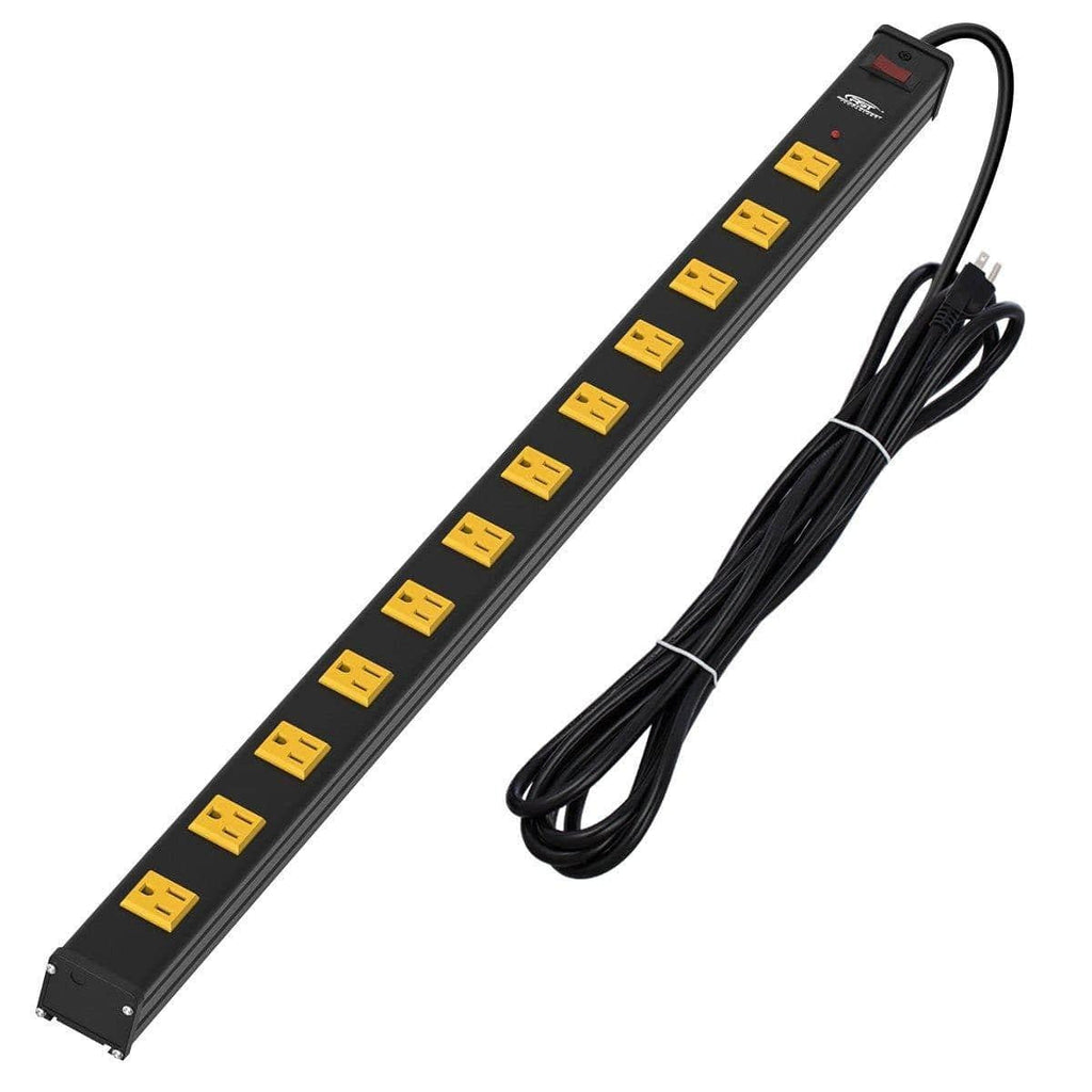 CRST Wideoutlets 2.6" Wide Spaced 12 Outlets Mountable Metal Power Strip Surge Protector with 1800 Joule Protection & EMI Filter Heavy Duty Construction 15A Circuit Breaker Included SpadezStore