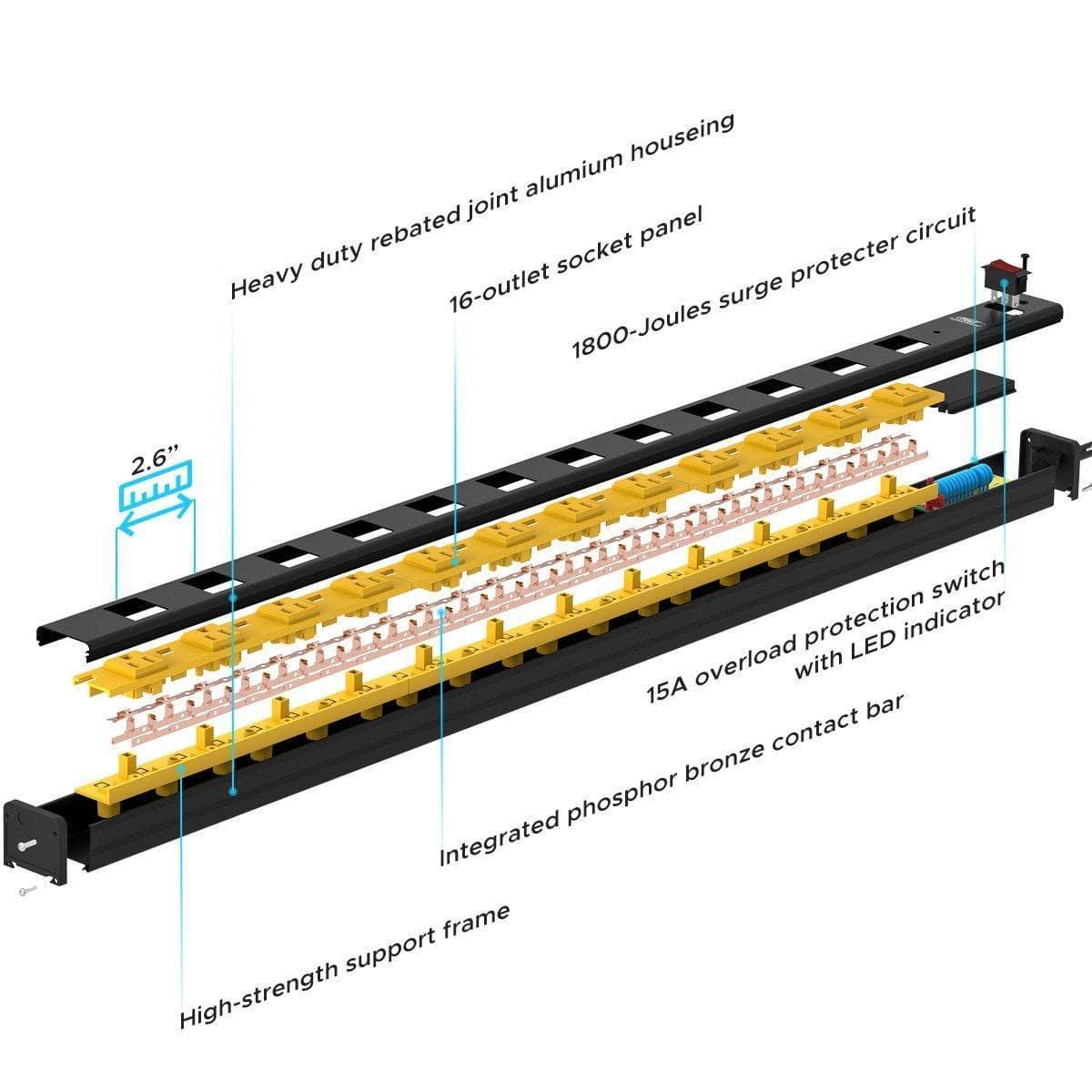 CRST Wideoutlets 2.6" Wide Spaced 12 Outlets Mountable Metal Power Strip Surge Protector with 1800 Joule Protection & EMI Filter Heavy Duty Construction 15A Circuit Breaker Included SpadezStore