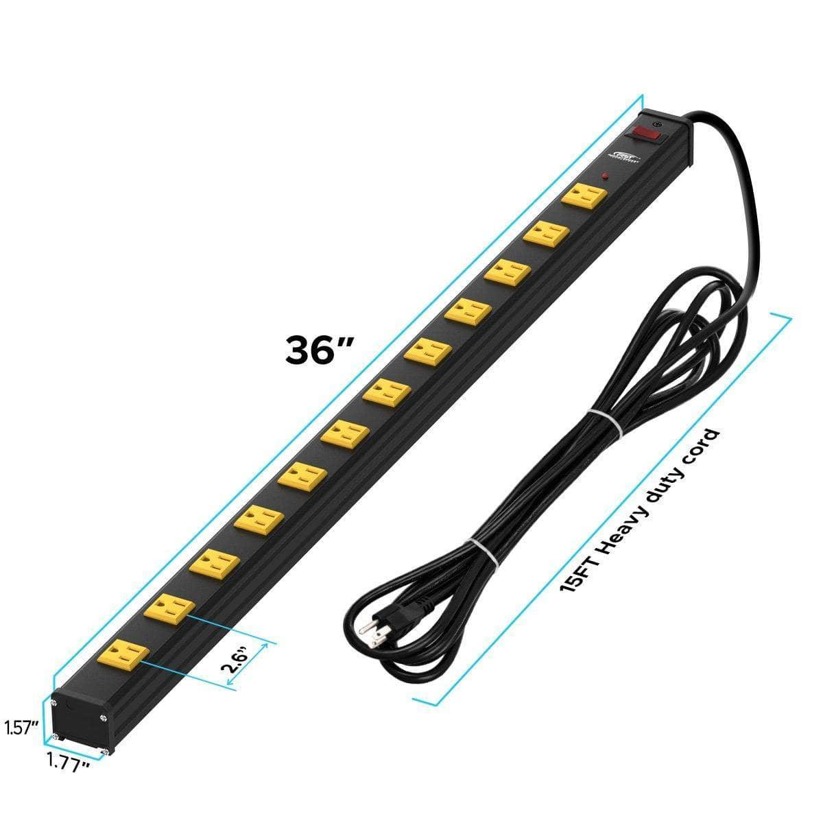 CRST Wideoutlets 2.6" Wide Spaced 12 Outlets Mountable Metal Power Strip Surge Protector with 1800 Joule Protection & EMI Filter Heavy Duty Construction 15A Circuit Breaker Included SpadezStore
