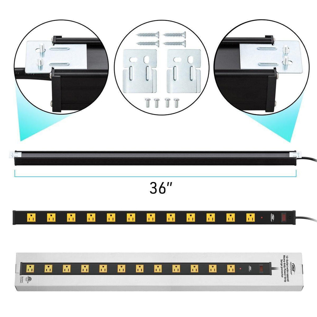 CRST Wideoutlets 2.6" Wide Spaced 12 Outlets Mountable Metal Power Strip Surge Protector with 1800 Joule Protection & EMI Filter Heavy Duty Construction 15A Circuit Breaker Included SpadezStore