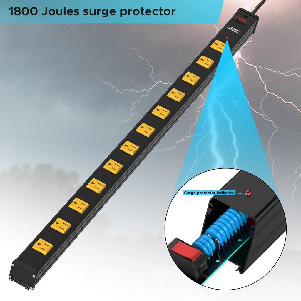 CRST Wideoutlets 2.6" Wide Spaced 12 Outlets Mountable Metal Power Strip Surge Protector with 1800 Joule Protection & EMI Filter Heavy Duty Construction 15A Circuit Breaker Included SpadezStore
