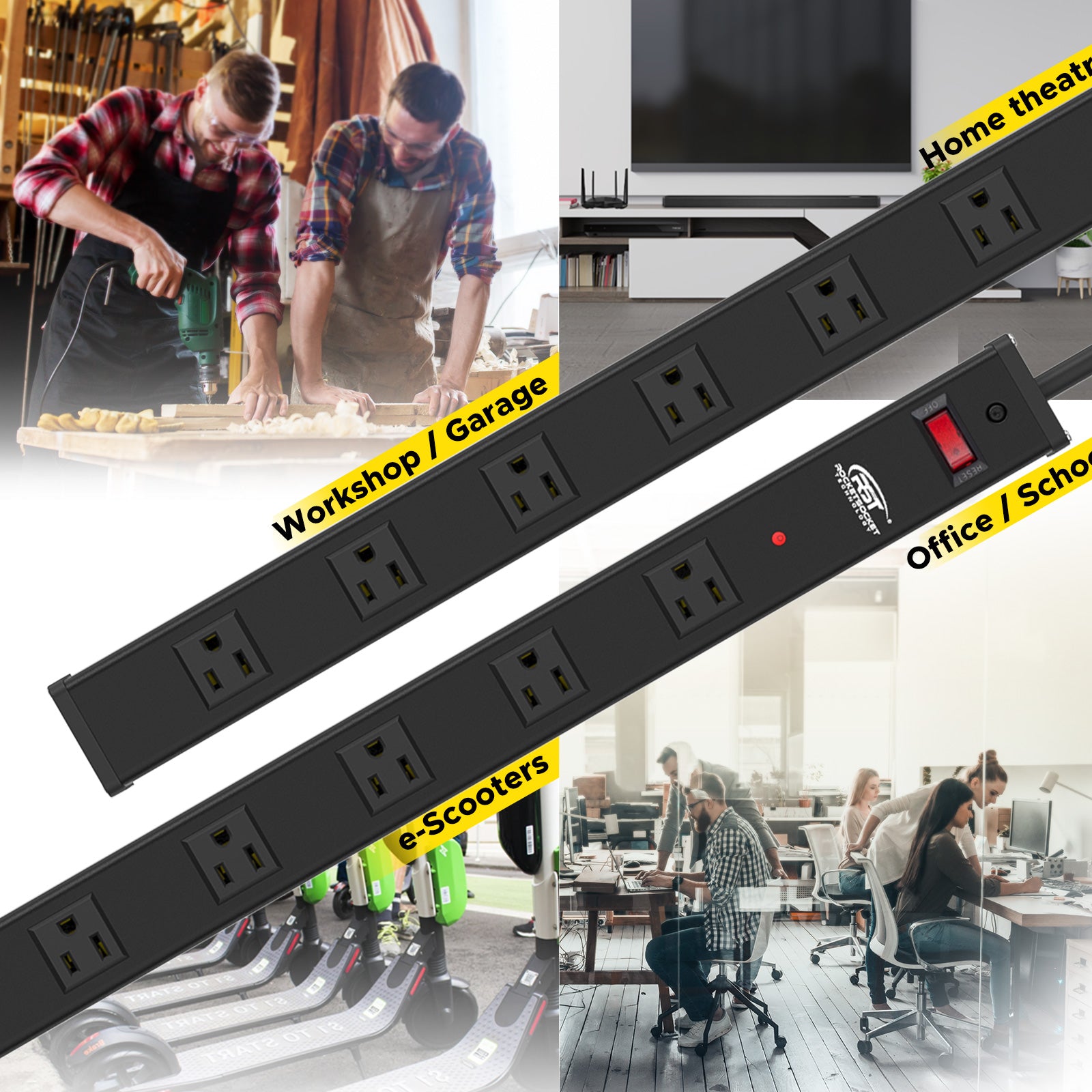 CRST 2.6" Wide Space 16 Outlets Mountable Metal Power Strip Surge Protector, Optional 15FT/6FT Power Cord, Mounting Brackets Included SpadezStore