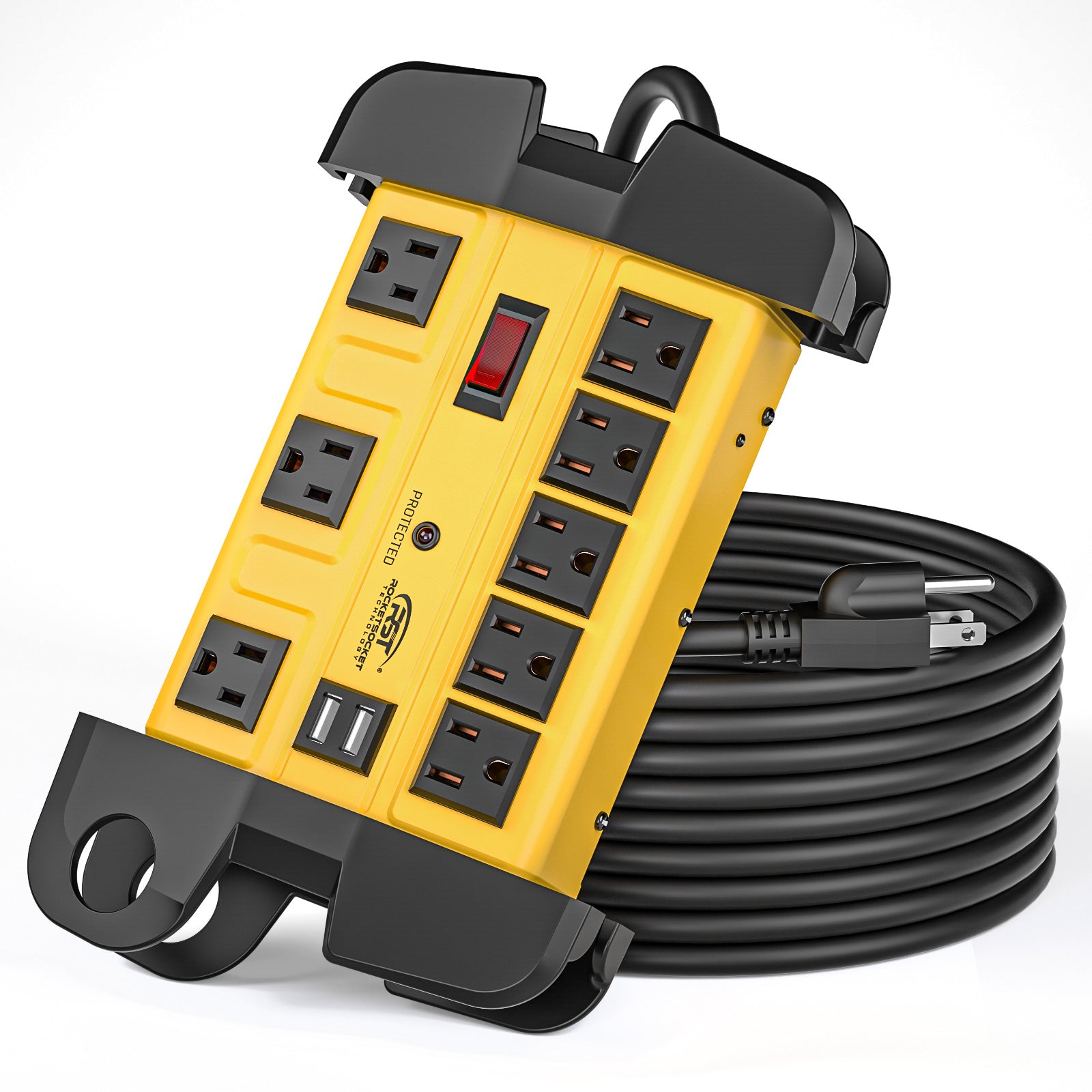 Rocket Socket Technology CRST 8 Outlets Dural USB Mountable Metal Power Strip Surge Protector with Cord Wrapping Design, Optional 15FT or 6FT Power Cord SpadezStore