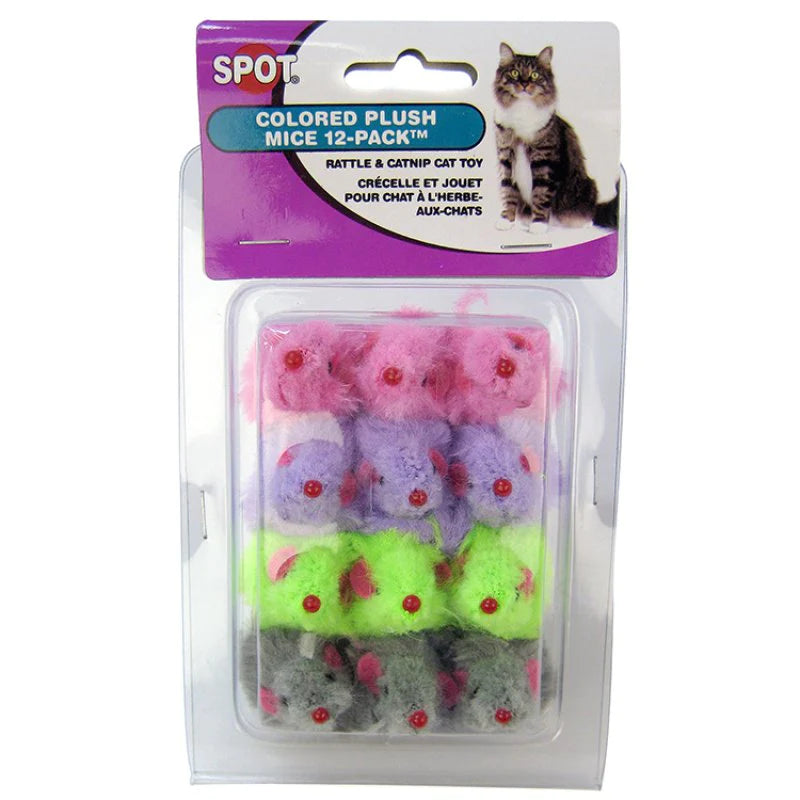 Spot Colored Plush Mice Cat Toy with Rattle and Catnip SpadezStore