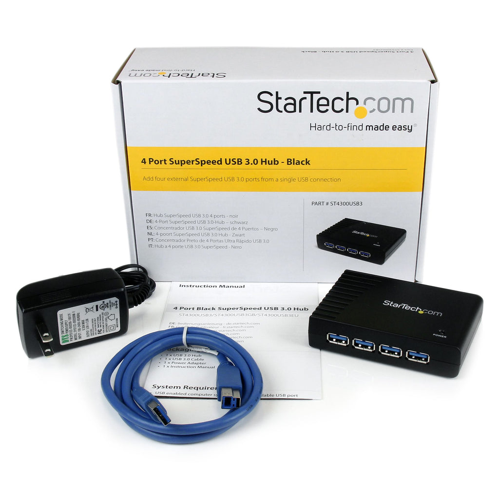 Startech 4 Port Black SuperSpeed USB 3.0 Hub - 5Gbps SpadezStore