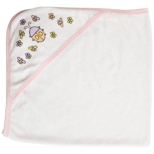 Bambini Hooded Towel with Pink Binding and Screen Prints