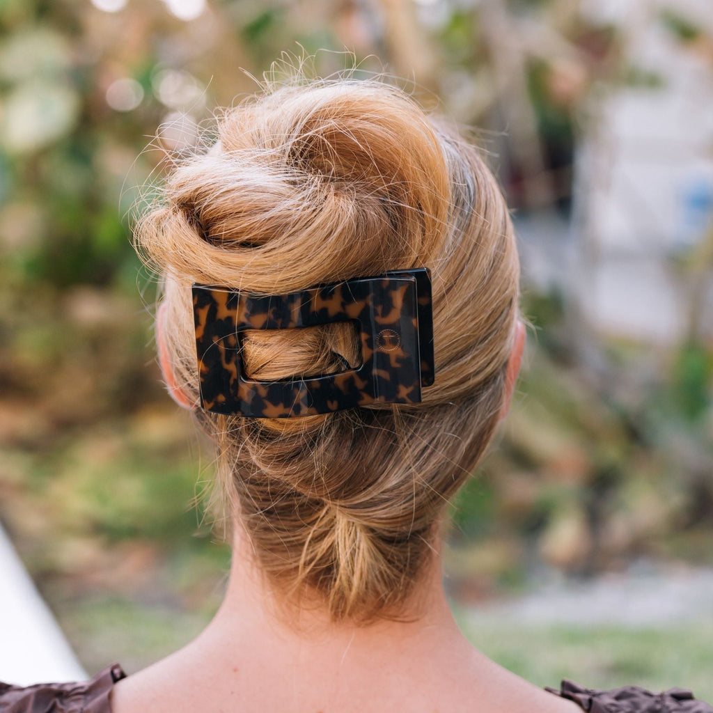 Tortoise Large Flat Rectangle Hair Clip SpadezStore