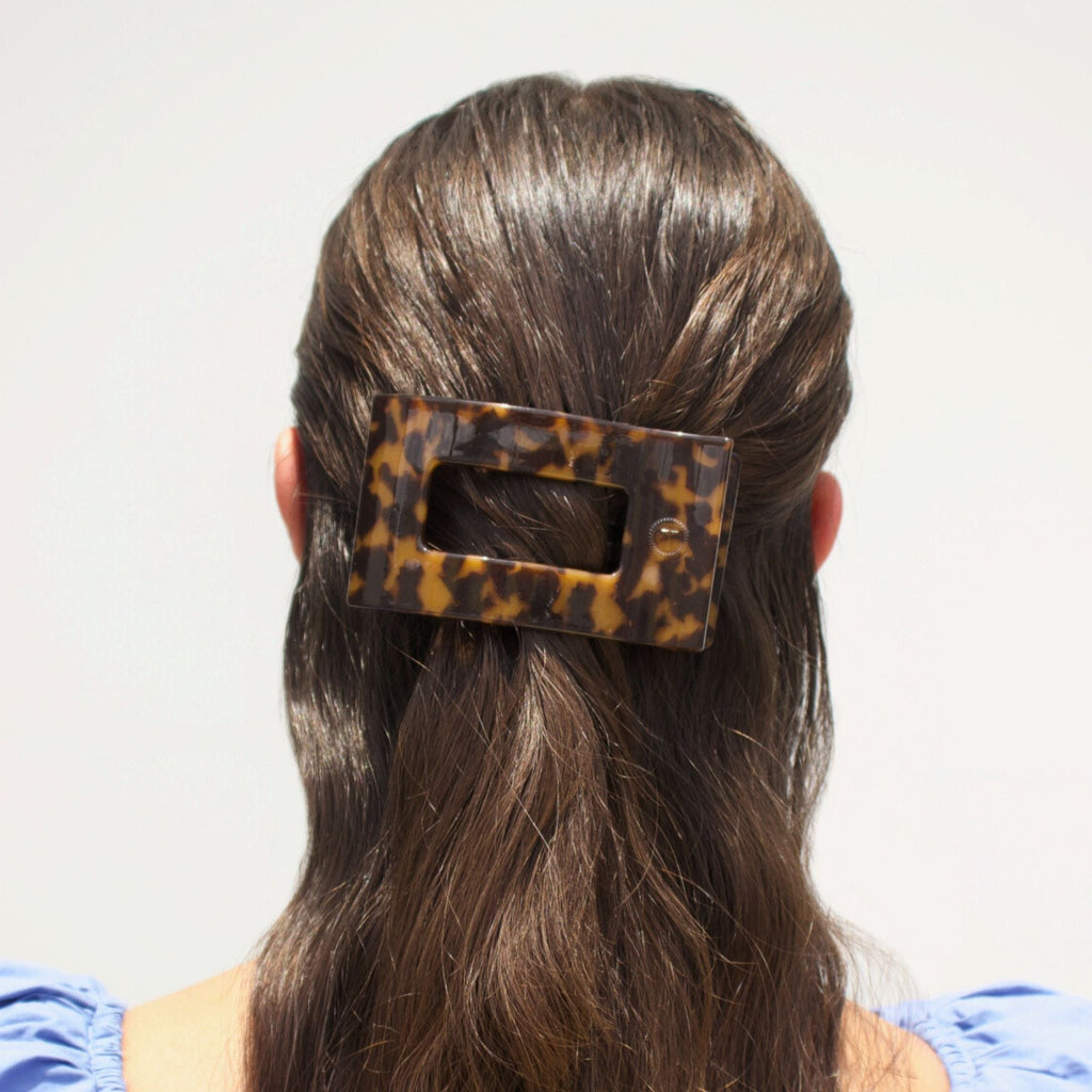 TELETIES Tortoise Medium Flat Rectangle Hair Clip