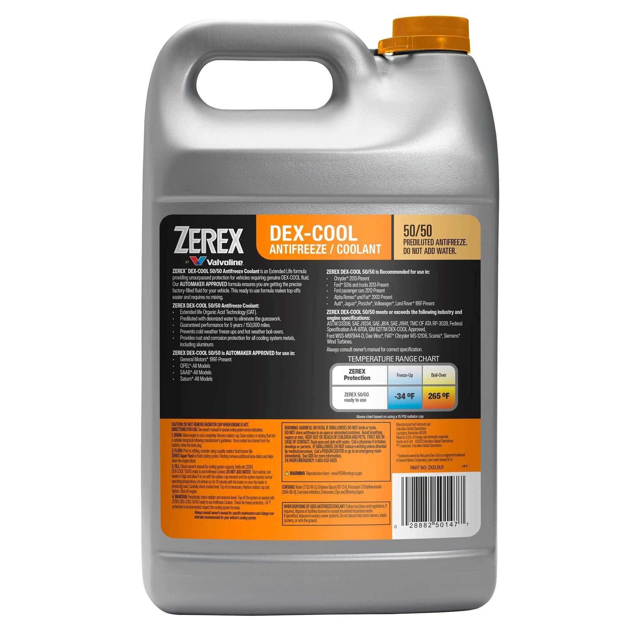 Zerex Dex-Cool Pre-Mixed 50-50 Orange Engine Coolant SpadezStore