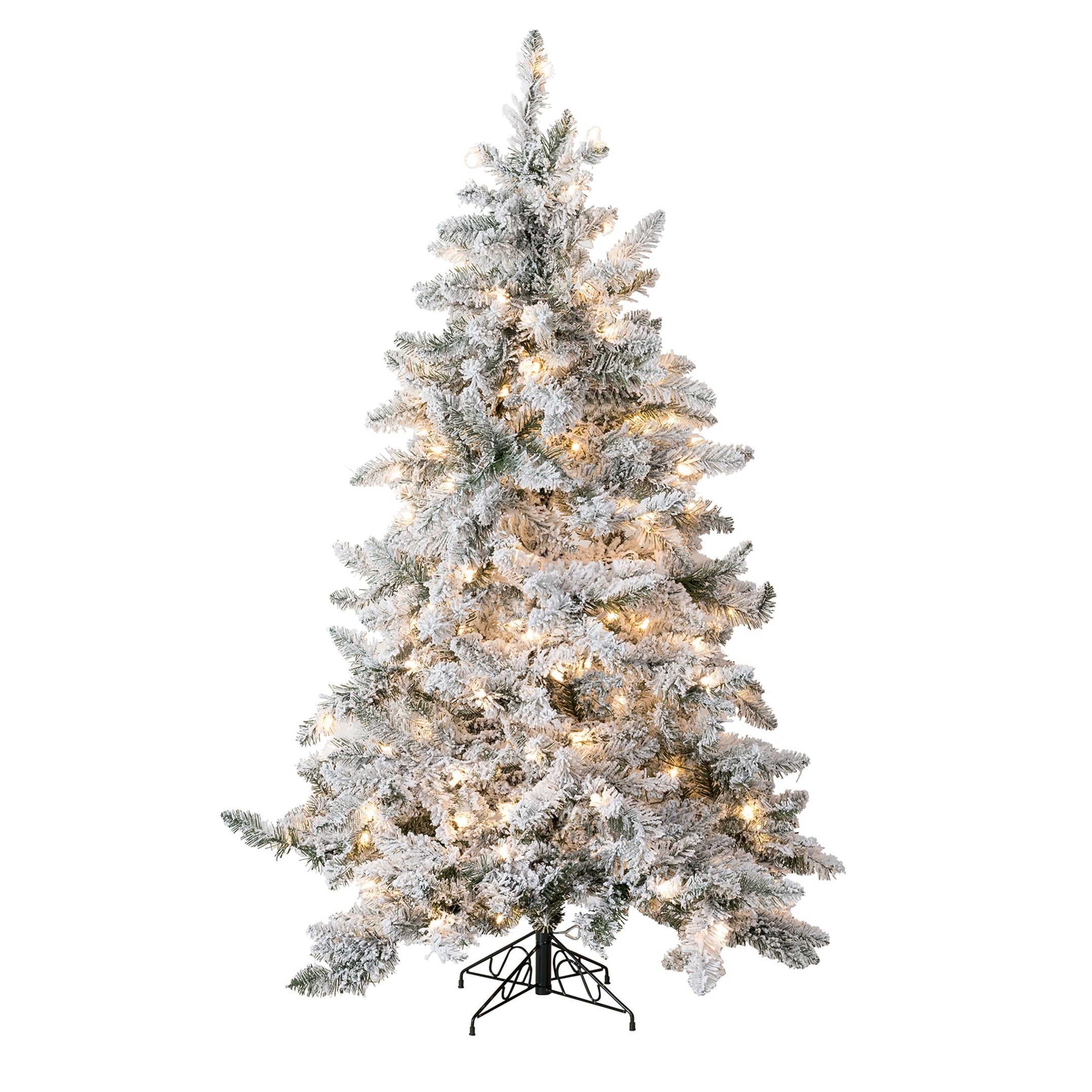 Perfect Holiday 5' Pre-lit Alpine Spruce Snow Flocked Christmas Tree SpadezStore