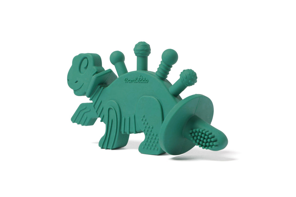 Bambeado Dibly - Green - Baltic Amber & Natural Rubber Dinosaur Teether with Toothbrush Tail
