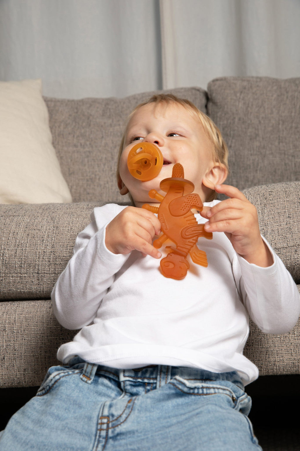 Bambeado Dibly Amber - Baltic Amber & Natural Rubber Dinosaur Teether with Toothbrush Tail