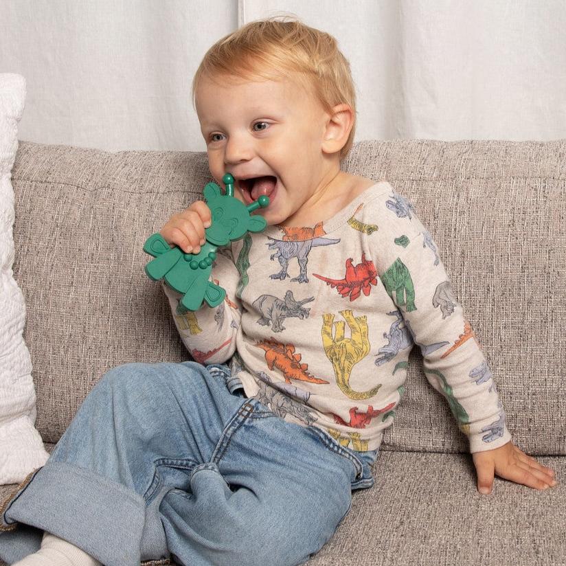 Bambeado Dibly - Green - Baltic Amber & Natural Rubber Dinosaur Teether with Toothbrush Tail