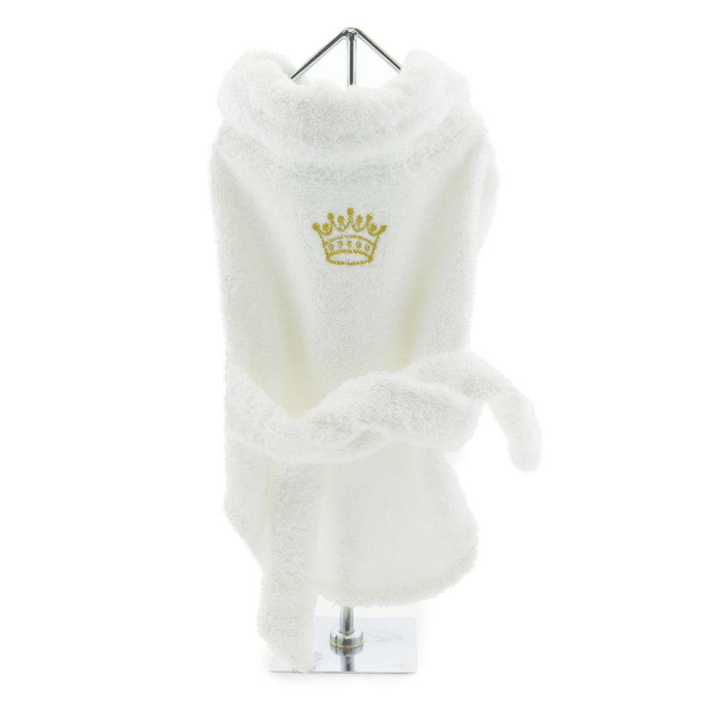 Doggie Design White Gold Crown Cotton Dog Bathrobe SpadezStore
