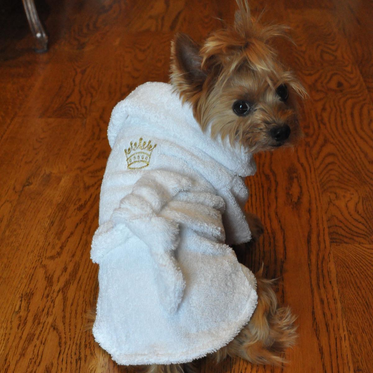 Doggie Design White Gold Crown Cotton Dog Bathrobe SpadezStore