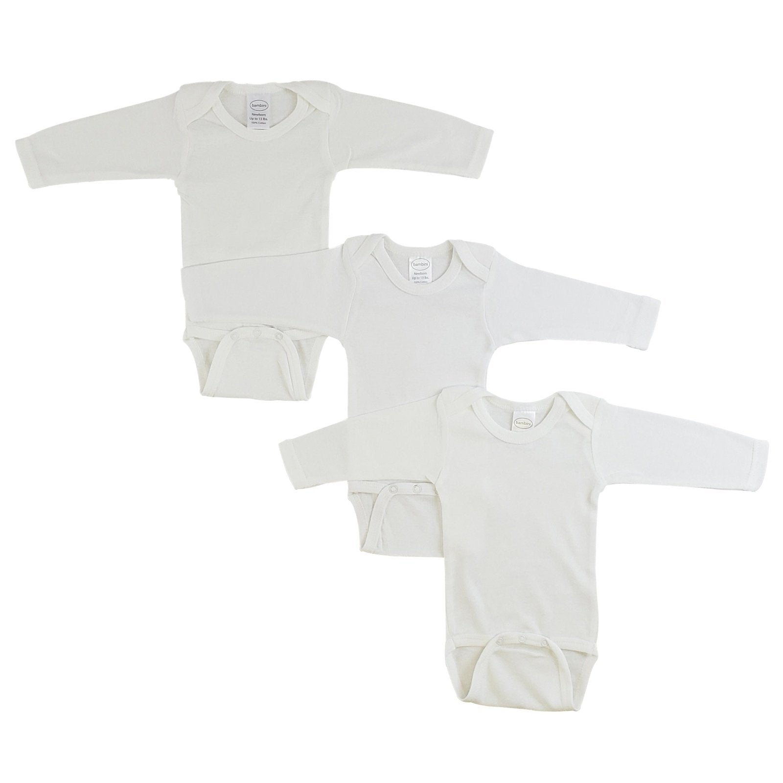 Bambini Long Sleeve White Onesie 3 Pack