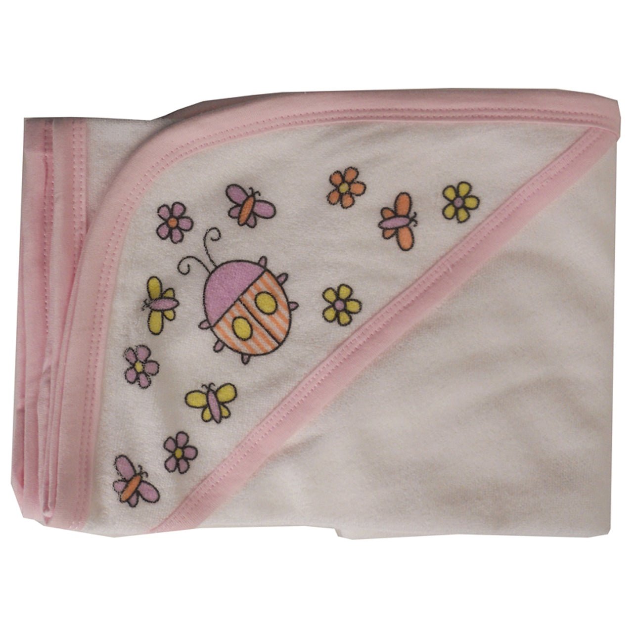 Bambini Hooded Towel with Pink Binding and Screen Prints