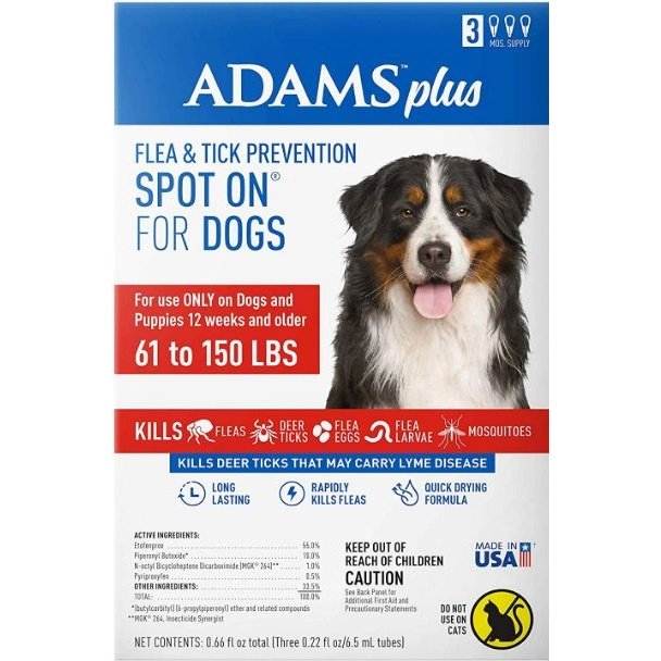 Adams Flea And Tick Prevention Spot On For Dogs 61 -150 lbs X-Large 3 Month Supply SpadezStore