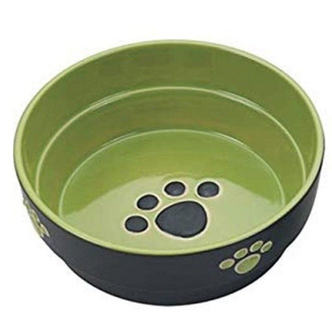 Spot Ceramic Black and Green Fresco Paw Print 5 Inch Dog Dish SpadezStore