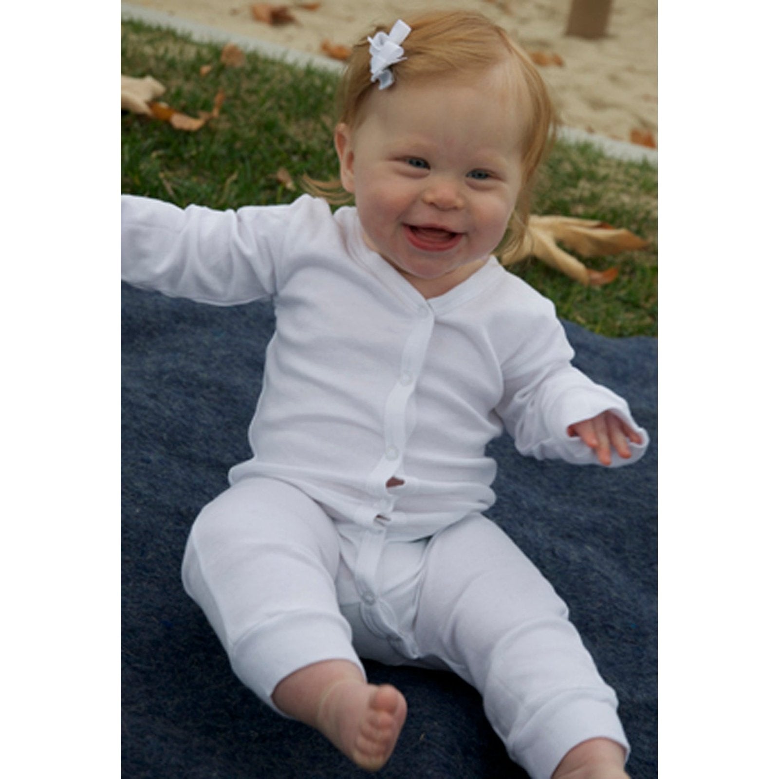 Bambini Interlock White Union Suit Long Johns SpadezStore