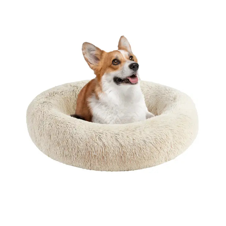Plush Long Fur Round Dog Bed Tan SpadezStore