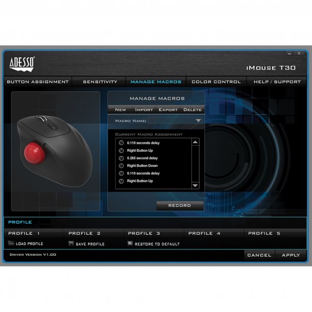 Adesso iMouse® T30 Wireless Programmable Ergonomic Trackball Mouse SpadezStore