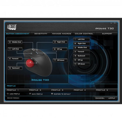 Adesso iMouse® T30 Wireless Programmable Ergonomic Trackball Mouse SpadezStore
