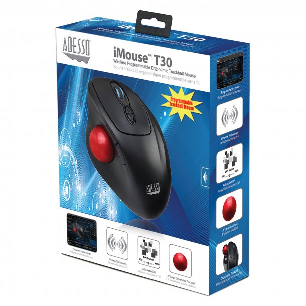 Adesso iMouse® T30 Wireless Programmable Ergonomic Trackball Mouse SpadezStore