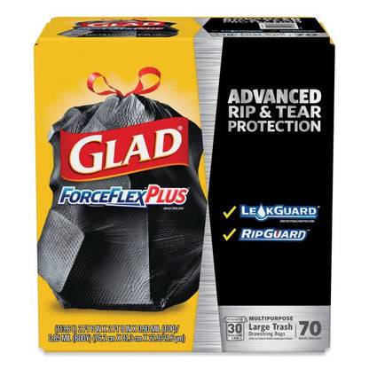 Glad ForceFlexPlus Drawstring Large Trash Bags, 30 gal, Black, 70/BX SpadezStore