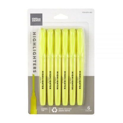 Office Depot® Pen-Style Highlighters Fluorescent Yellow, Pack Of 6 SpadezStore