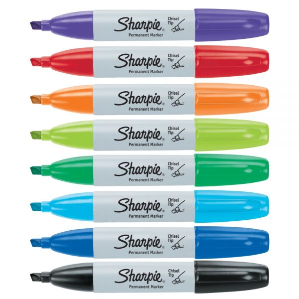 Sharpie Chisel Tip Permanent Marker, Medium Chisel Tip, Assorted Colors, 8/Set SpadezStore