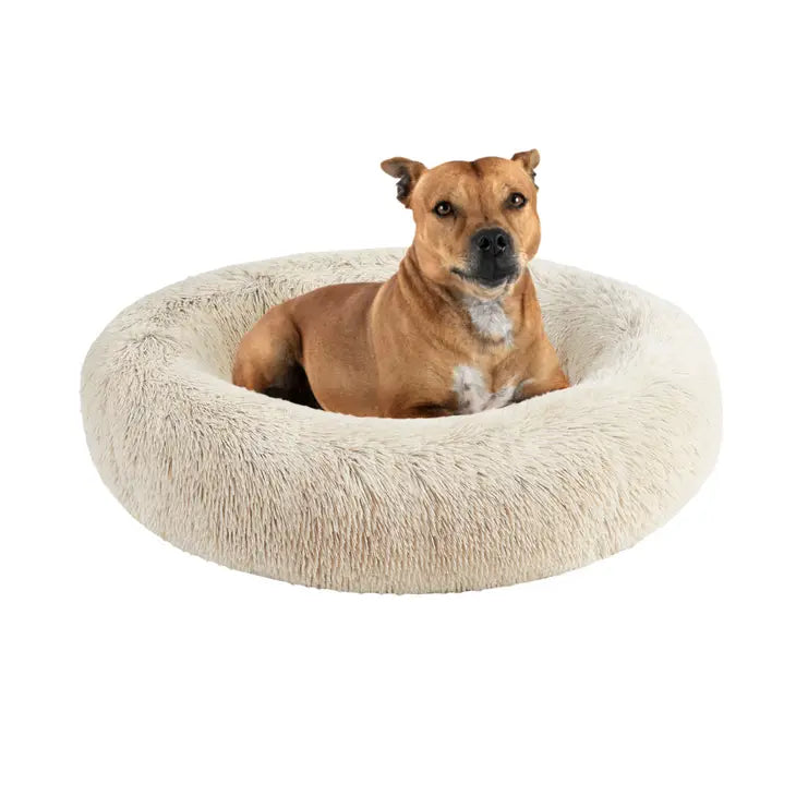 Plush Long Fur Round Dog Bed Tan SpadezStore