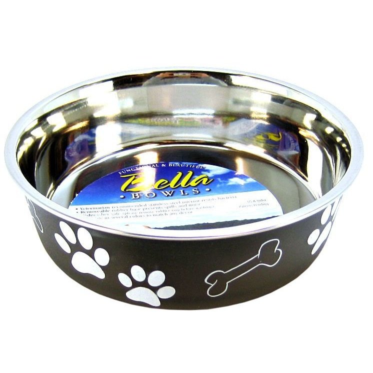 Loving Pets Stainless Steel & Espresso Dish with Rubber Base SpadezStore