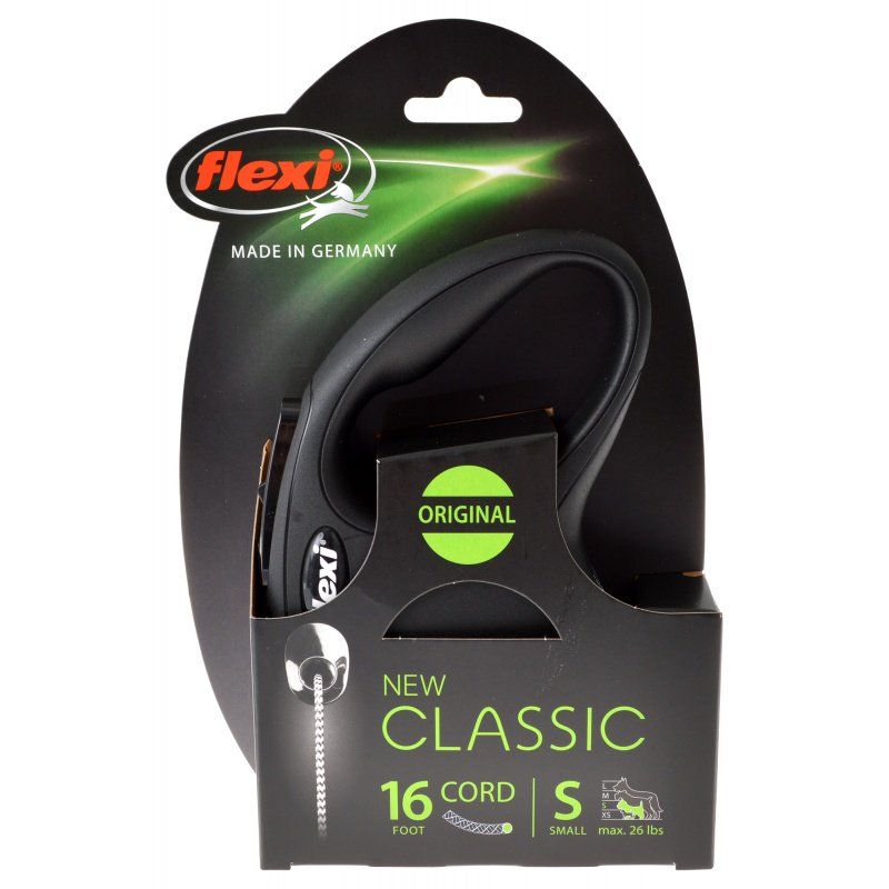 Flexi New Classic Retractable Cord Leash - Black SpadezStore